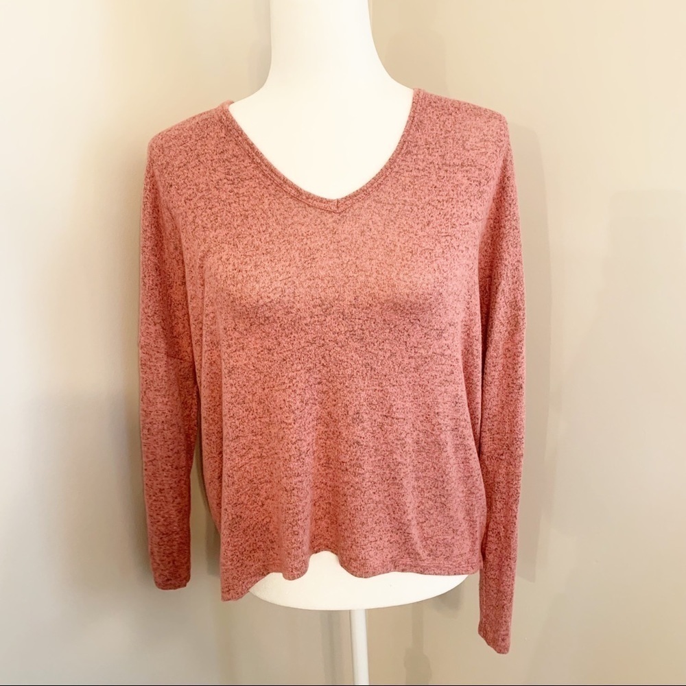 Gaze High Low Long Sleeve V-Neck Thin Knit Hooded Sweater